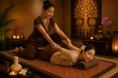 Certified therapist giving a Thai massage