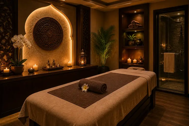Candlelit couples suite set up for an anniversary